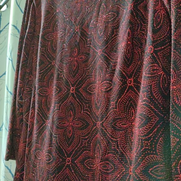 SLNY Red Black bling Christmas party formal bodycon sheath midi dress womens 14 - Picture 3 of 5